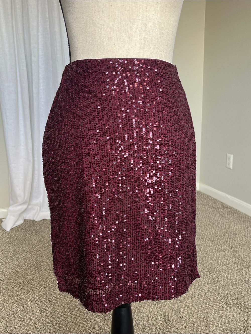 Rebecca Minkoff Sequin Mini Skirt Side Slit Purple Fig Wine Party NYE Club M